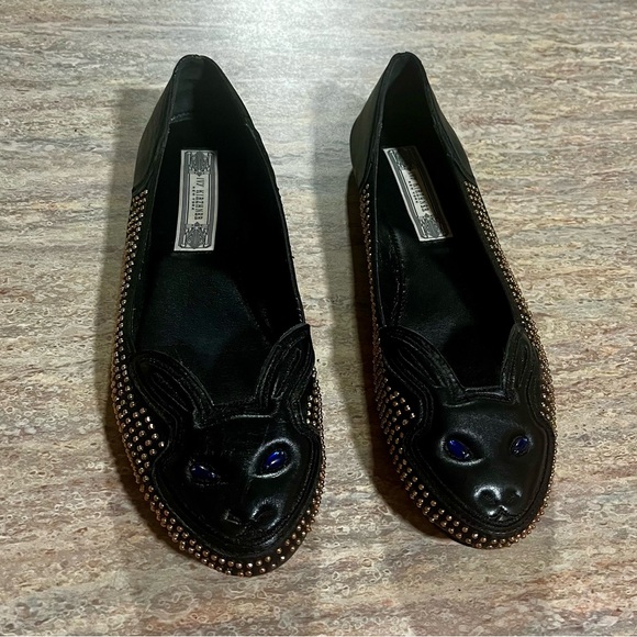 Ivy Kirzhner Ballerina Black Rabbit flat Women's shoes with gold studs - Picture 1 of 16